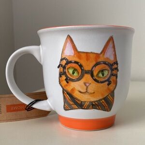 Cat in Glasses Coffee Mug Sheffield Home NWT How do you like Meow Orange White